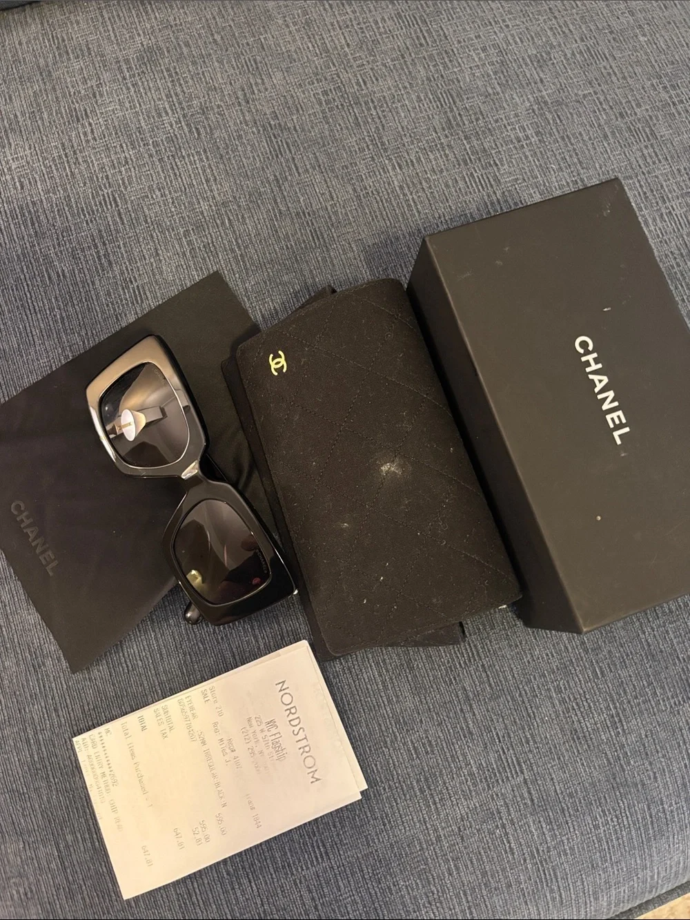 CHANEL Black Acetate Rectangle Sunglasses with Pearl, Gold CC Logo Pearl 5480-H